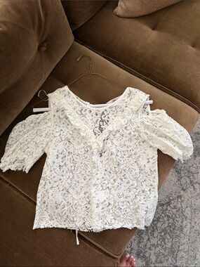 Zara White Lace Cold-Shoulder Blouse